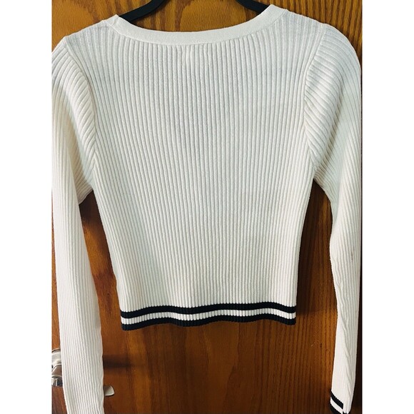 Aeropostale White Cardigan Button Up Blk Stripes Bottom/Wrists Size XL Preppy - Picture 4 of 8